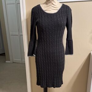 Calvin Klein Gray and Silver Knit Long Sleeve Dress